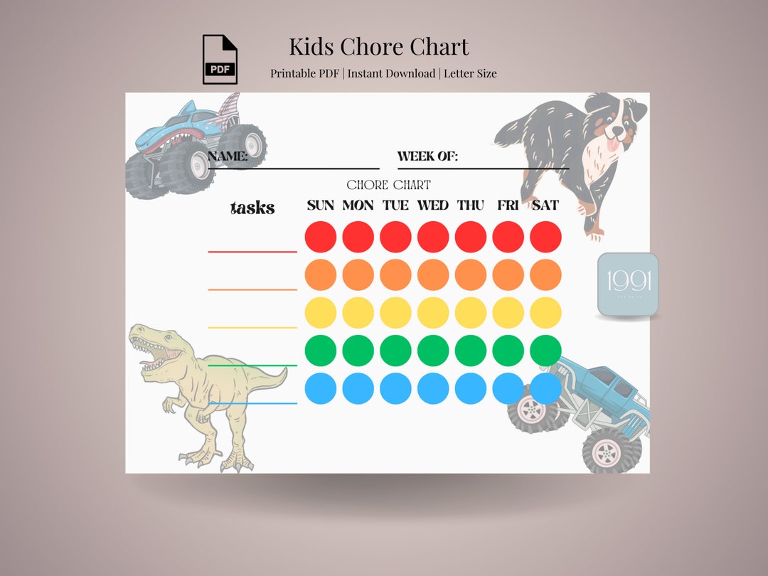 Kids Chore Chart Digital Download Instant Download Printable Boy Chore ...
