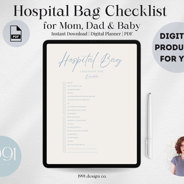 Digital Hospital Bag Checklist Instant Download Digital Download PDF Simple