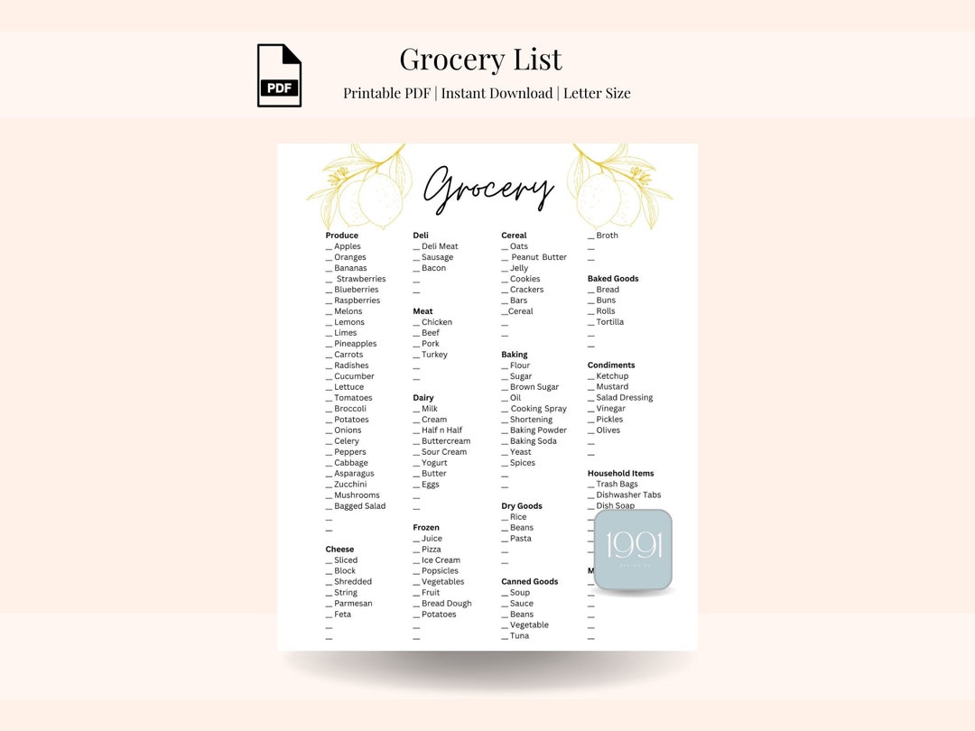 Grocery List Printable Cute Shopping List Check List - Etsy