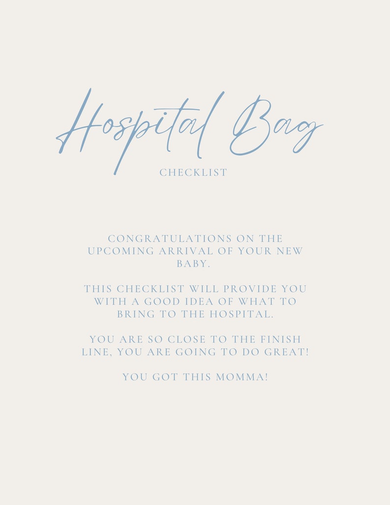 Digital Hospital Bag Checklist Instant Download Digital Etsy