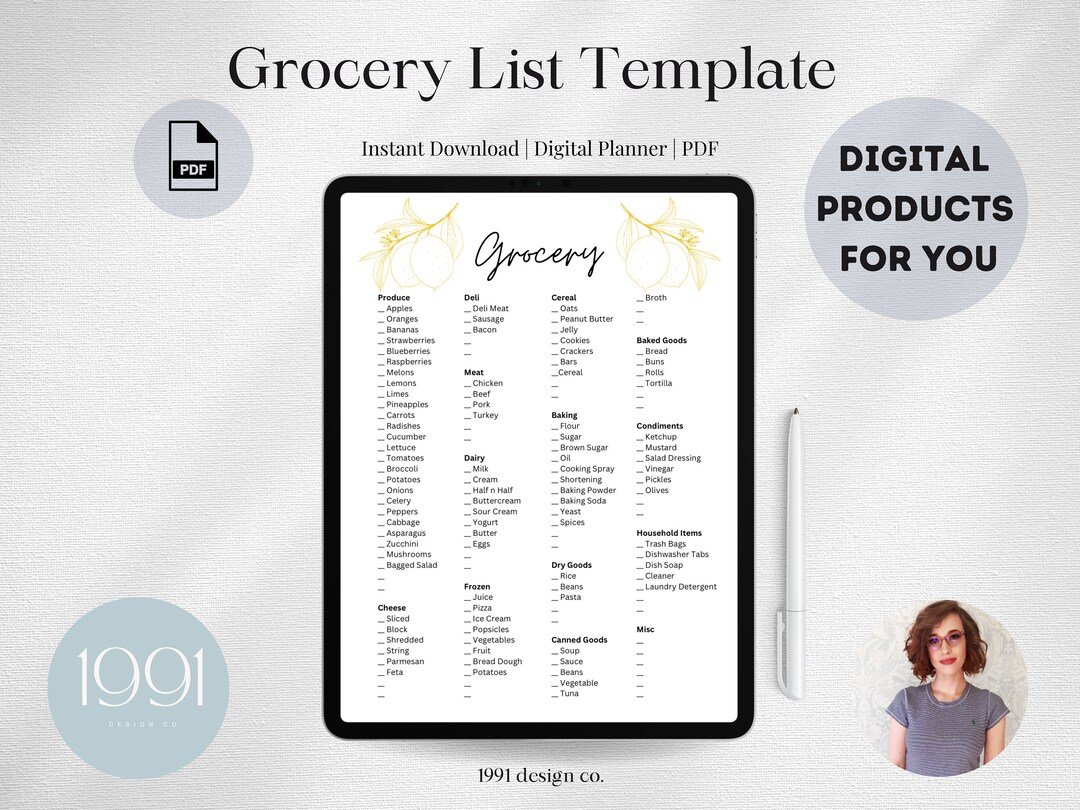 Grocery List Printable Cute Shopping List Check List Productivity ...