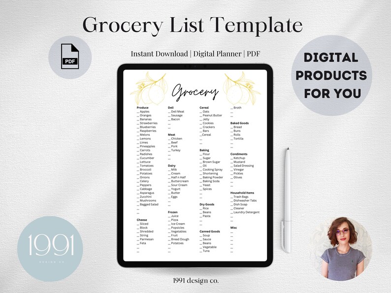 Grocery List Printable Cute Shopping List Check List Productivity ...