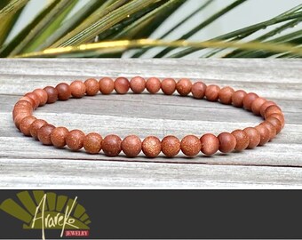 Gold Sandstone Bracelet  4mm Slim Bracelet   Handmade Stretch Bracelet Goldstone  Bracelet