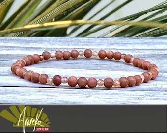 Gold  Sandstone Bracelet  4mm Slim Bracelet   Handmade Stretch Bracelet Sunstone & Goldstone  Bracelet