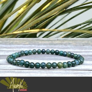 Moss  Agate Bracelet 4mm Slim Bracelet   Handmade Stretch Bracelet Gemstone Bracelet