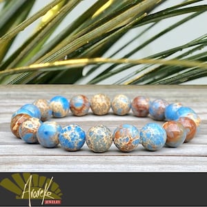 Blue Sea Sediment Jasper 10mm Bracelet Handmade Stretch Bracelet Gemstone Bracelet Imperial Jasper