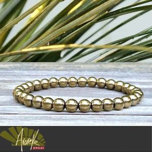 Golden Hematite Bracelet 6mm Handmade Stretch Bracelet Slim  Gemstone Bracelet