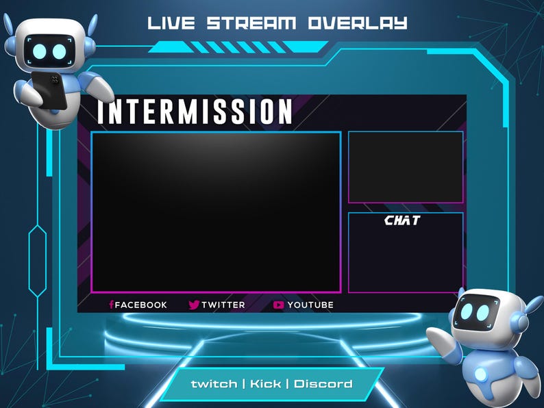 Rectangle Stream Box Purple Twitch Overlay Pack Full Stream Package With Screens Panels Chat ...