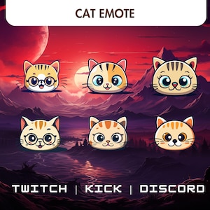 6 Static Cute Cat Emotes - Twitch, Discord, YouTube | Adorable Streaming Graphics | Ready-To-Use PNGs | Digital Download.