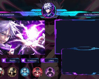 Complete Animated Stream Overlay Pack | Anime Twitch Overlay Pack | With Badges, Chat, Panels, Screens | Stream Overlay Package |