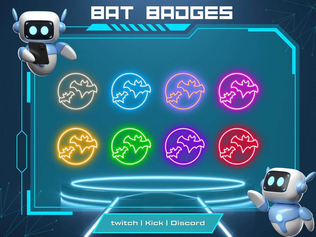 Neon Bat Twitch Sub Badges: Streamer Symbol Badges (instant Download ...