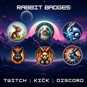 6 Twitch Rabbit Sub Badges | Bit Badges | Cheer Badges | Gaming | Streaming | Animal Badges | Twitch, Discord, Youtube |