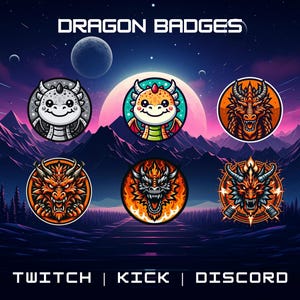 Dragon Sub Badges for Twitch: Gamer Loyalty Badges (PNG Files)