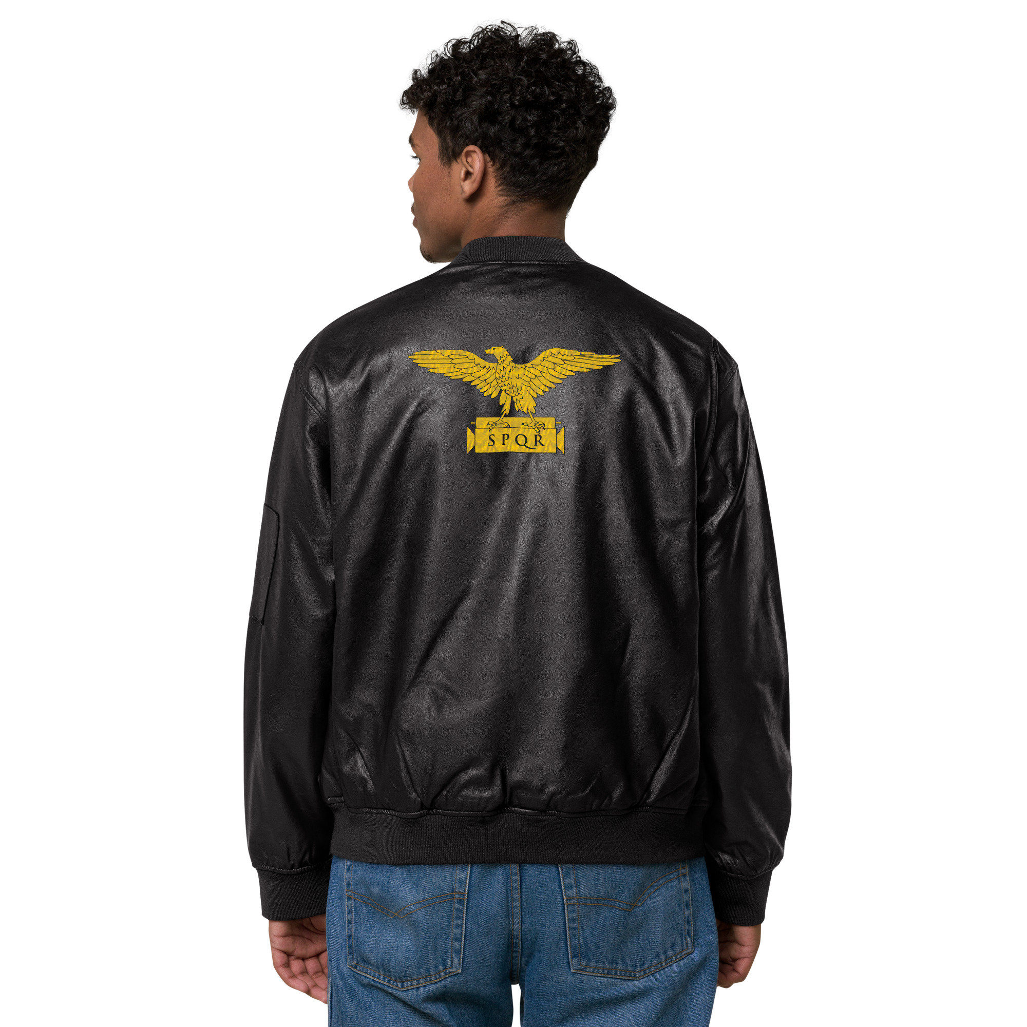 MuscularHistory Aquila Faux Leather Bomber Jacket