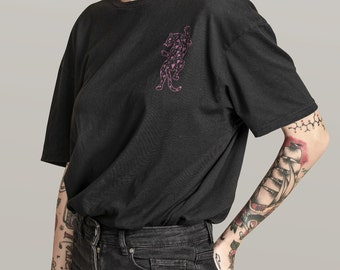 Wild At Heart TShirt | Pink Heart Climbing Leopard Tattoo TShirt | Unisex Black Tee | Alt Clothing
