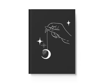 Hanging By A Thread Hardback Lined Notebook | Demotivational Witchy Hand Moon A5 Notebook | Goth, Tattoo, Alt, Dark Academia Journal