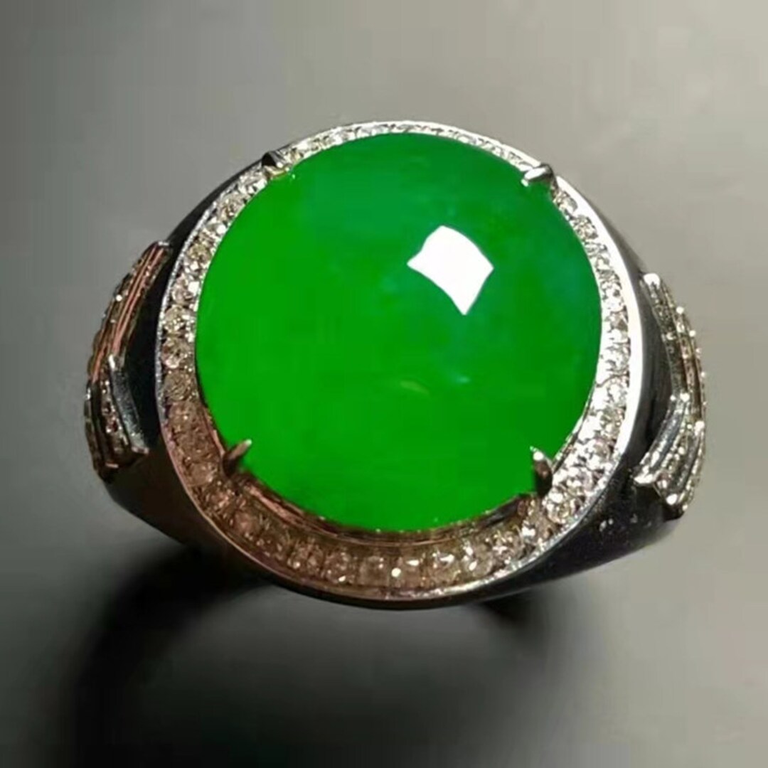 Men's Jade Ring Natural Green Jade 18k Gold Diamond Rings for Men ...