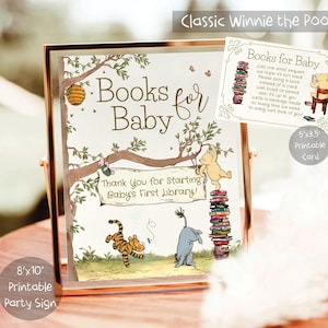 Winnie the Pooh Baby Shower Sign Books for Baby Sign Classic Winnie The Pooh Party Table Sign Baby Shower Decor PRINTABLE Digital Download