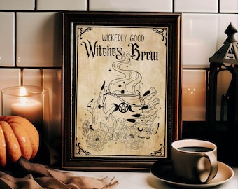 Witch Print Wickedly Good Witches Brew Poster Witch Art Witchy Decor Kitchen Witchery Tea Wall Art Coffee Art Halloween Decor PRINTABLE