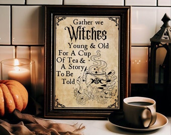 Versammeln wir uns Hexen Poster Hexe Kunstdruck Witchy Home Dekor Küche Hexerei Tee Wanddekor Spaß Kunst Halloween Dekor Vintage DRUCKBARE Kunst