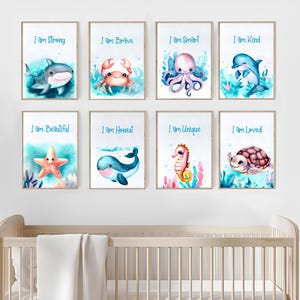 Sea Animal Prints Ocean Nursery Decor Under the Sea Nursery Decor Nautical Nursery Decor Affirmation Quotes Set of 8 PRINTABLE Wall Art