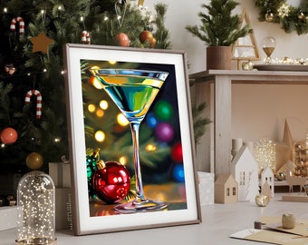 Martini Art Print Cocktail Drink Wall Art Festive Martini Drink Painting Print Seasonal Decor Christmas Wall Art Digital Decor PRINTABLE Art