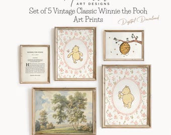 Winnie the Pooh Prints Classic Winnie the Pooh Print Vintage Pooh Nursery Decor Vintage Girls Nursery Baby Shower Gift PRINTABLE Wall Art