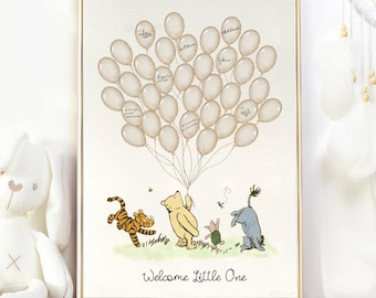 Winnie the Pooh Baby Shower Signature Guest Book 35 Beige Balloons Classic Winnie and Friends Baby Shower Alternative Guest Book PRINTABLE