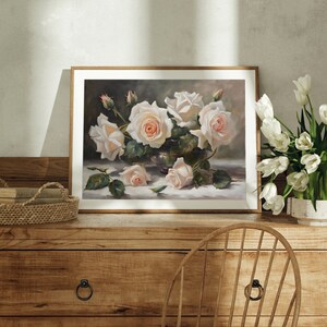 Roses Still Life Painting Print Vintage Roses in Bloom Print Romantic Botanical Wall Decor Soft Muted Tone Antique PRINTABLE Wall Art #51