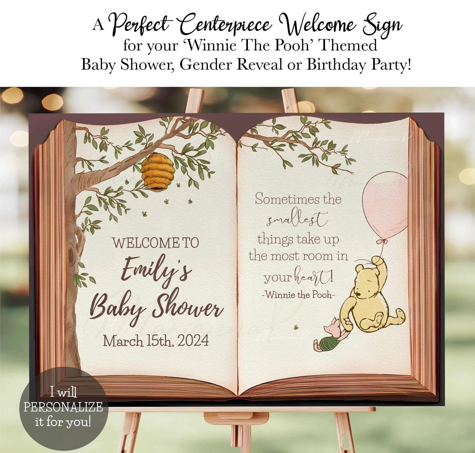 Classic Winnie the Pooh Welcome Sign Personalized Baby Shower Welcome Sign Winnie the Pooh Sign Birthday Entrance Door Sign PRINTABLE