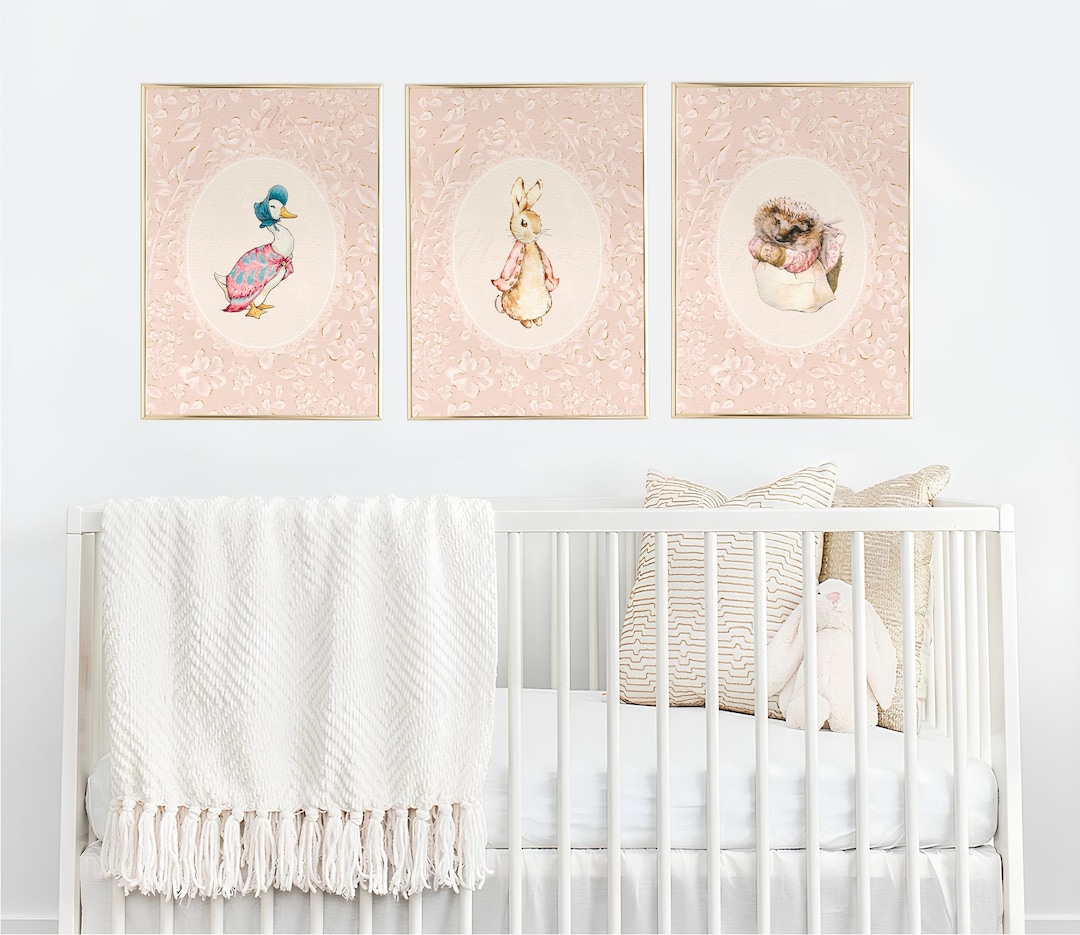 Peter Rabbit Nursery Decor Vintage Pink Floral Peter Rabbit Prints ...