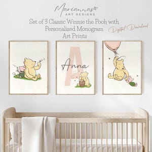 Winnie the Pooh Prints Classic Winnie the Pooh Nursery Decor Personalized Name Print Pooh Wall Art Kids Decor Set of 3 PRINTABLE Wall Art