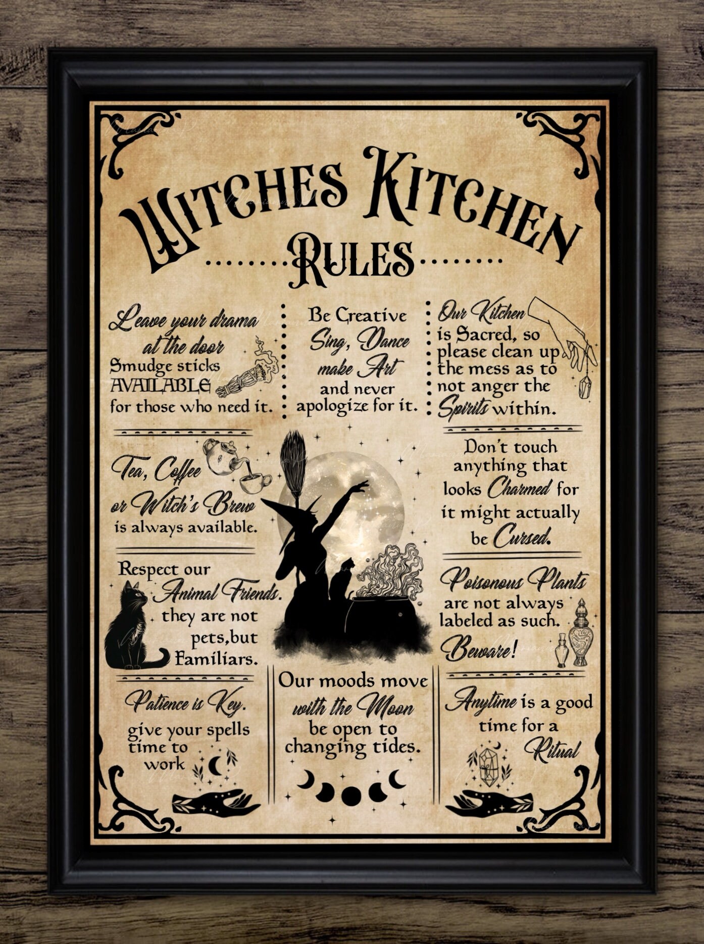 Witches Kitchen Rules Poster Witch Print Witchy Decor Kitchen Witchery ...