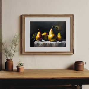 Pears Still Life Painting Print Pears Abstract Moody Painting Rustic Farmhouse Kitchen Decor Country Fruit Art PRINTABLE Wall Art #98