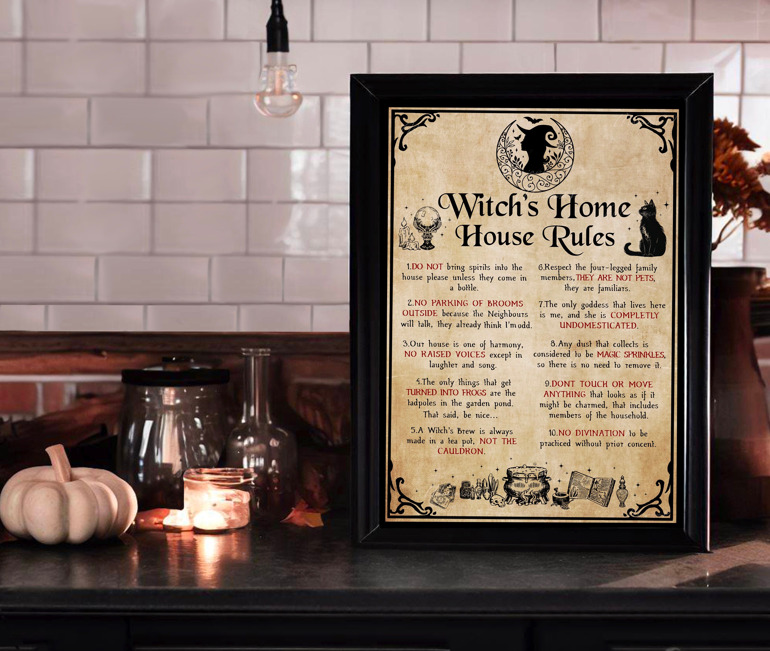 Witchs Home House Rules Witch Art Print Witchy Home Decor Halloween ...