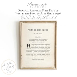Winnie the Pooh Nursery Decor First Page of A A Milne Quote Introduction of Winnie the Pooh Print Vintage Literary Nursery Art PRINTABLE