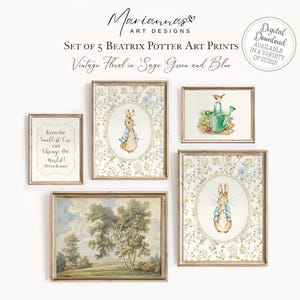 Peter Rabbit Nursery Decor Vintage Peter Rabbit Prints Beatrix Potter Prints Nursery Prints Vintage Floral Sage Storybook Art PRINTABLES