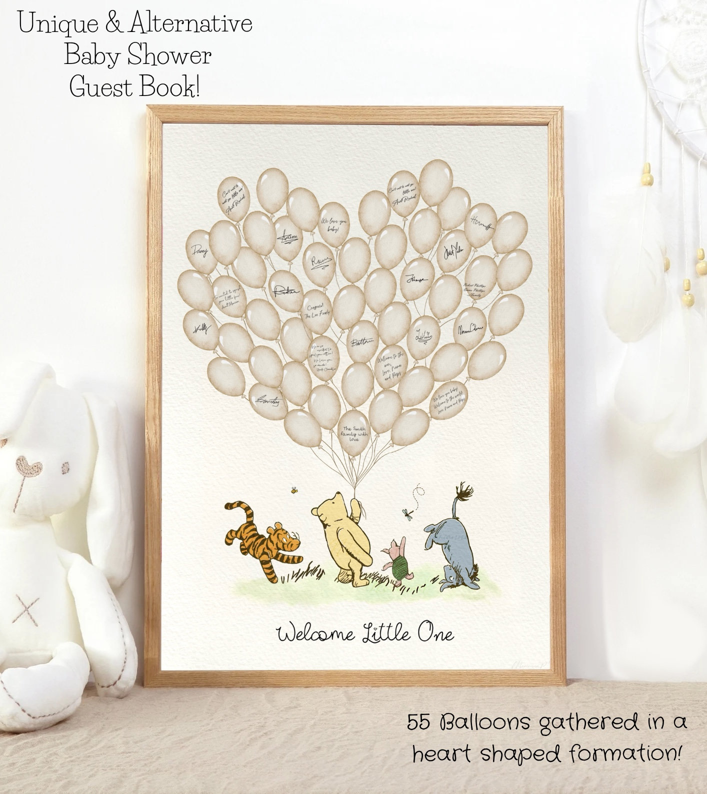Winnie the Pooh Baby Shower Signature Guest Book 55 Beige Balloons Winnie and Friends Baby Shower Alternative Guest Book PRINTABLE Wall Art