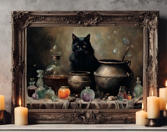 Grafika Witch's Counter, sztuka ścienna w stylu vintage na Halloween, czarownictwo, dekoracja gotycka do druku Dark Academia