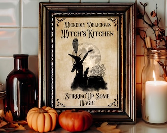 Hexe Poster Küche Hexe Druck Wickedly Delicious Hexe Küche Druck Hexe Kunst Vintage Witchy Dekor Halloween Kunst DRUCKBAR Herbst Kunst