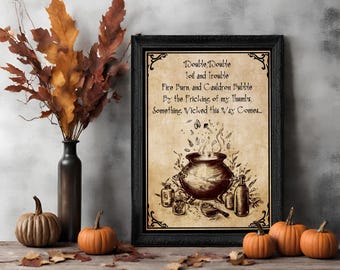 Wydruk czarownicy Wydruk wiersza czarownic Wydruk kuchennej czarownicy Plakat czarownicy Wydruk artystyczny kocioł czarownic Wydruk na Halloween Sztuka aptekarska DO DRUKU Sztuka ścienna