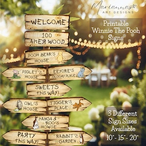 Set of 11 Winnie the Pooh Signs Arrow Signs Classic Winnie the Pooh Cutout Party Decor Prop Baby Shower Birthday Party Decoration Printables