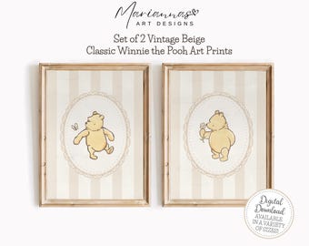 Winnie the Pooh Nursery Decor Classic Winnie the Pooh Prints Set of 2 Vintage Pooh Bear Gender Neutral Nursery PRINTABLE Digital Download
