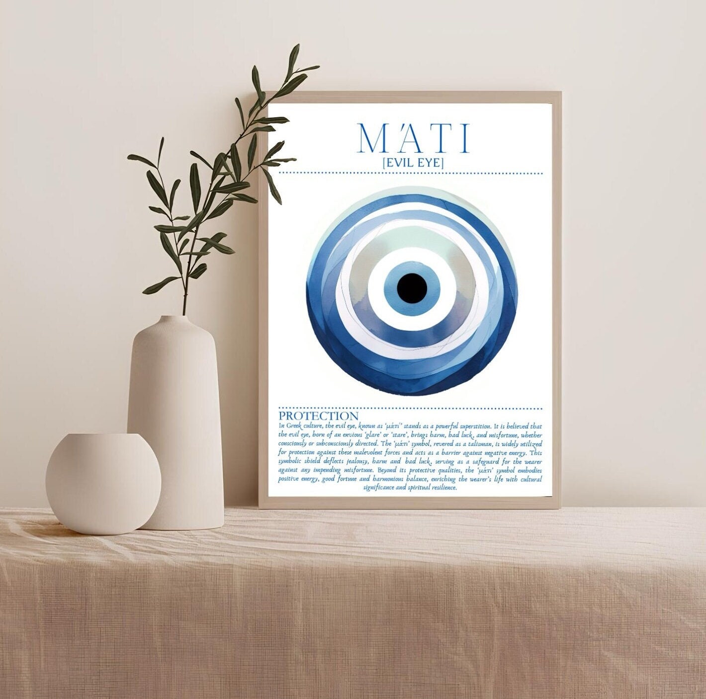 Evil Eye Print Greek Mati Print Definition Greece Wall Art Blue Evil Eye Home Decor Minimalistic Greek Decor Print Gift PRINTABLE Art #119