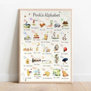 Winnie the Pooh Alphabet Print Classic Winnie the Pooh Nursery Decor Pooh&#39;s ABC Poster Alphabet Wall Decor Kids Room PRINTABLE Wall Art