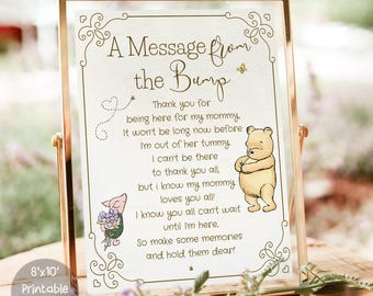 Winnie the Pooh Baby Shower Sign A Message from the Bump Sign Classic Winnie the Pooh Thank You Sign PRINTABLE Party Decor Digital Download
