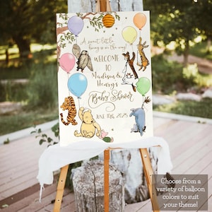 Classic Winnie the Pooh Welcome Sign Personalized Baby Shower Welcome Sign Winnie the Pooh Sign Gender Reveal Entrance Door Sign PRINTABLE