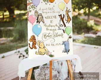 Klassiek Winnie de Pooh-welkomstbord Gepersonaliseerde babyshower-welkomstbord Winnie de Pooh-bord Gender Reveal entreedeurbord AFDRUKBAAR