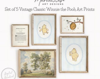 Winnie the Pooh Prints Classic Winnie the Pooh Print Vintage Pooh Nursery Decor Vintage Blue Nursery Baby Shower Gift PRINTABLE Wall Art