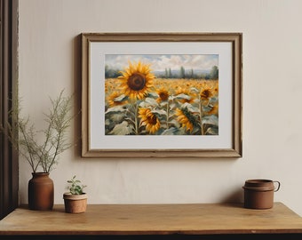 Sunflower Landscape Print Vintage Landscape Sunflower Field Painting Landscape Art Antique Print Country Home Farmhouse Decor PRINTABLE #100